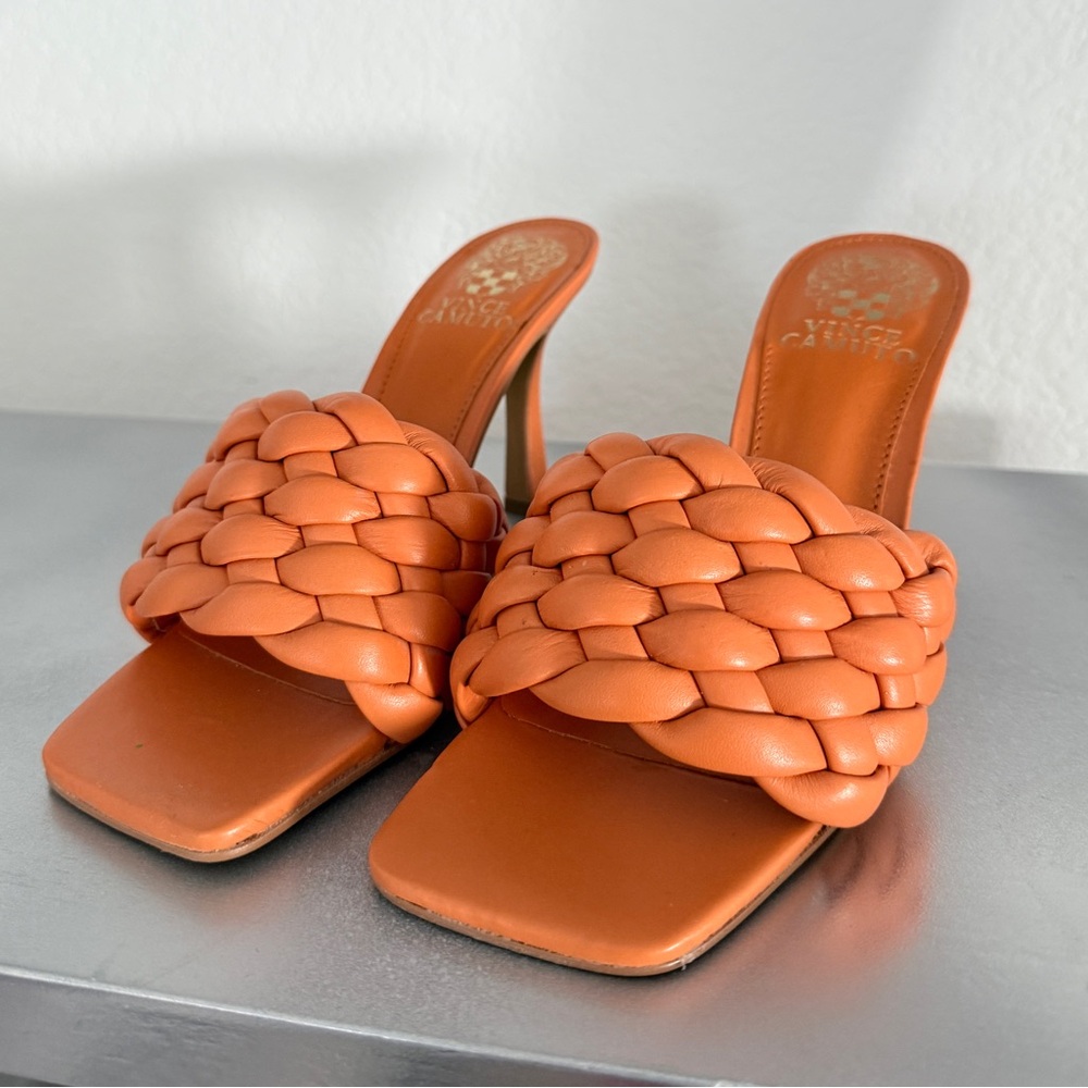 Vince Camuto Orange Heeled Sandals with Braided Design